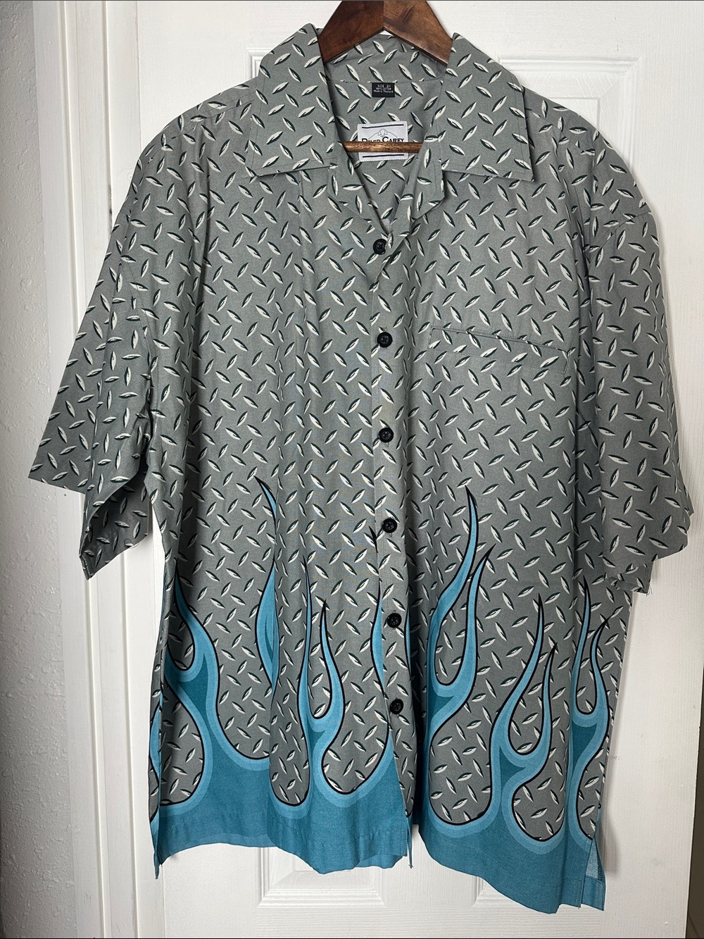 David Carey Originals~ Men's Mechanic Flame Graphic Button Down Shirt Size 2X
